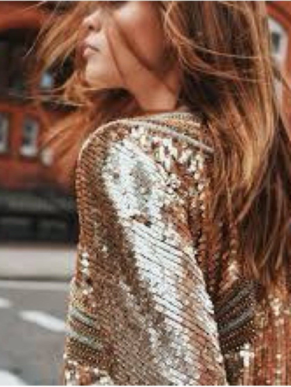 Free People Gold Sequin embellished vintage Jacket size m - Picture 3 of 16
